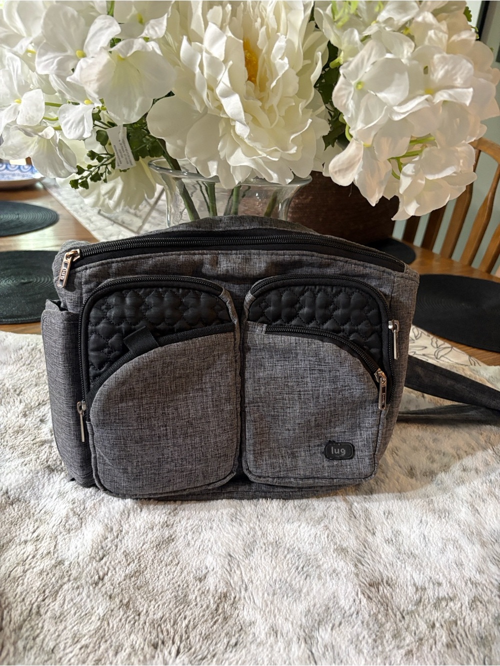 lug Quilted Accent Gray Crossbody Organizer Bag
